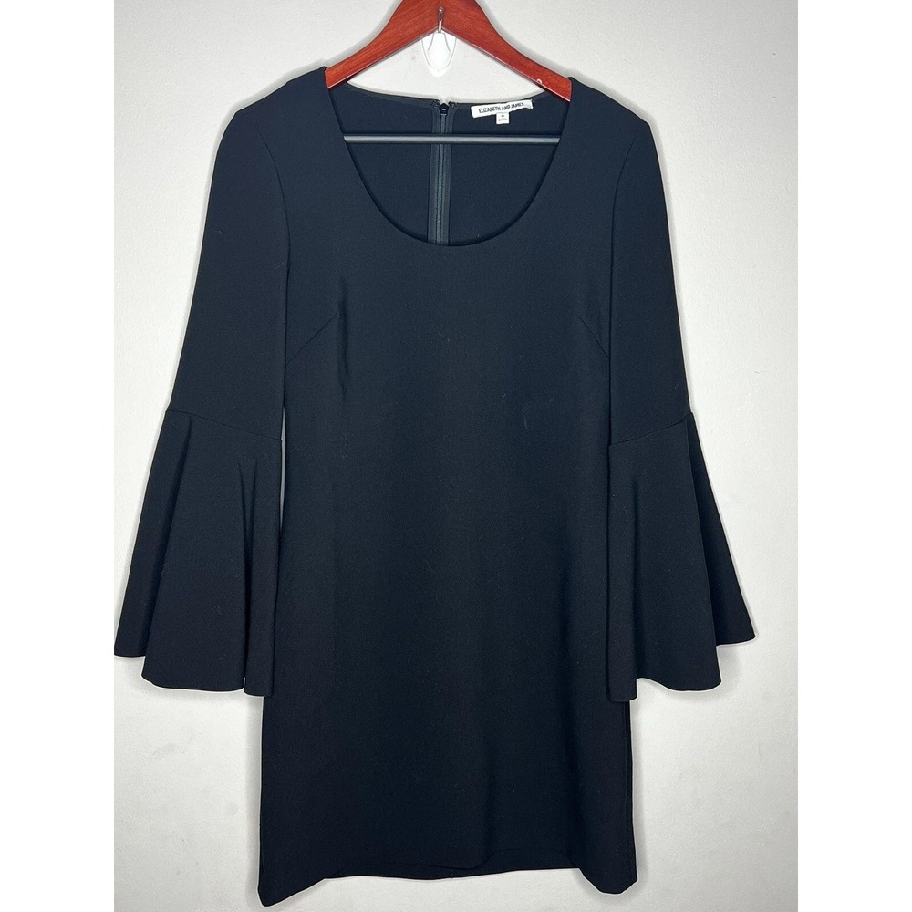 Elizabeth & James Dress‎ Womens 6 Black Bell Sleeve Scoop Neck Mini Shift Luxury